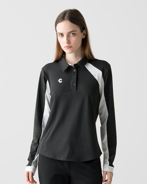 CRONOS BLACK WOMEN FITTED LONG SLEEVE POLO【BLACK】