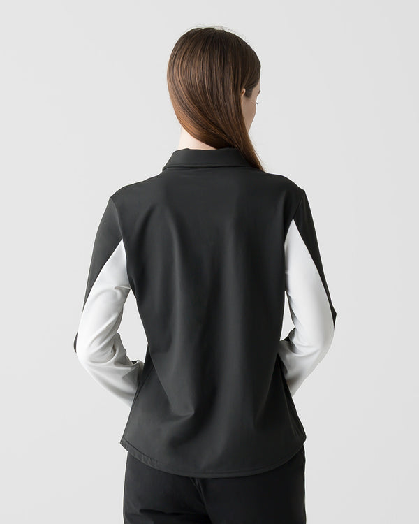 CRONOS BLACK WOMEN FITTED LONG SLEEVE POLO【BLACK】