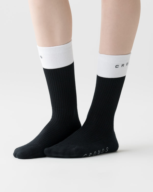 CRONOS BLACK WOMEN DOUBLE LOGO SOCKS【BLACK】
