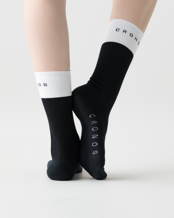 CRONOS BLACK WOMEN DOUBLE LOGO SOCKS【BLACK】