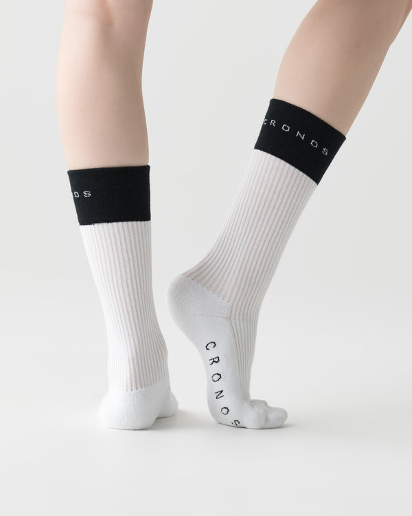 CRONOS BLACK WOMEN DOUBLE LOGO SOCKS【WHITE】