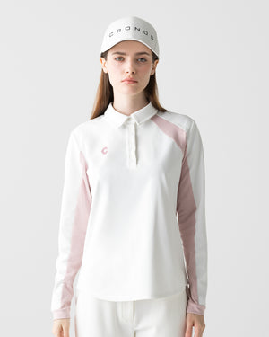 CRONOS BLACK WOMEN FITTED LONG SLEEVE POLO【PINK】