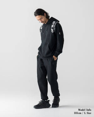 CRONOS BLACKLETTER SOFT MOTION HOODIE CROSS【BLACK×SILVER】