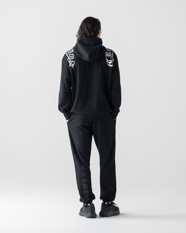 CRONOS BLACKLETTER SOFT MOTION HOODIE CROSS【BLACK×SILVER】