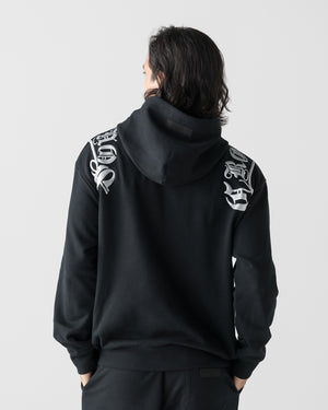 CRONOS BLACKLETTER SOFT MOTION HOODIE CROSS【BLACK×SILVER】