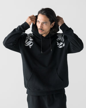 CRONOS BLACKLETTER SOFT MOTION HOODIE CROSS【BLACK×SILVER】