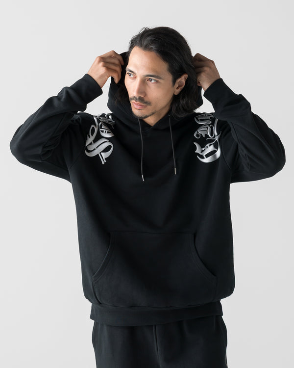CRONOS BLACKLETTER SOFT MOTION HOODIE CROSS【BLACK×SILVER】