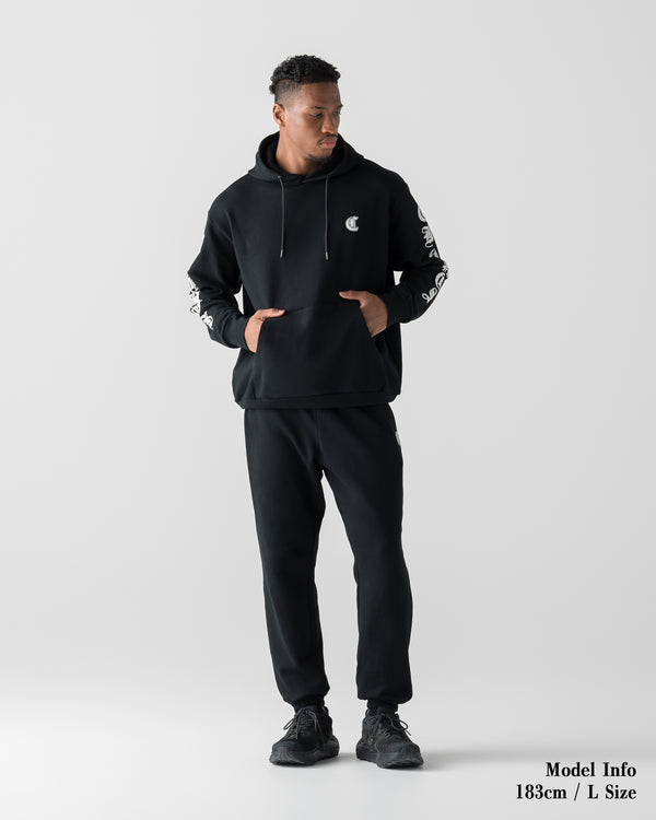 CRONOS BLACKLETTER SOFT MOTION HOODIE【BLACK×WHITE】