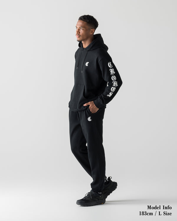 CRONOS BLACKLETTER SOFT MOTION HOODIE【BLACK×WHITE】