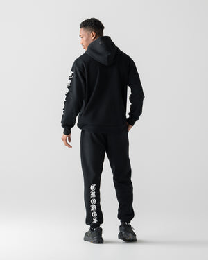 CRONOS BLACKLETTER SOFT MOTION HOODIE【BLACK×WHITE】
