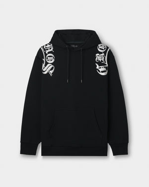 CRONOS BLACKLETTER SOFT MOTION HOODIE CROSS【BLACK×SILVER】