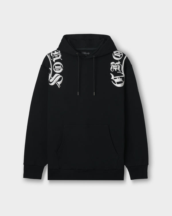 CRONOS BLACKLETTER SOFT MOTION HOODIE CROSS【BLACK×SILVER】