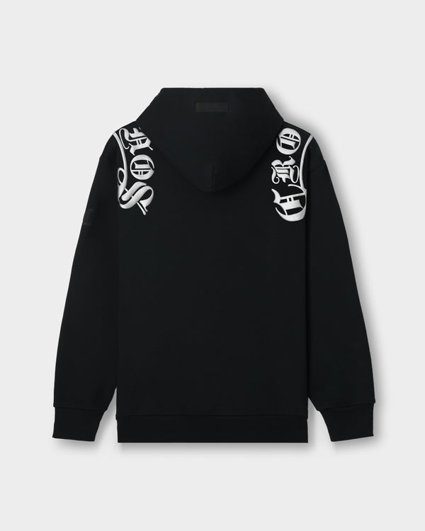 CRONOS BLACKLETTER SOFT MOTION HOODIE CROSS【BLACK×SILVER】