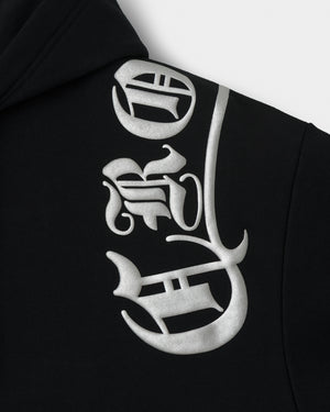 CRONOS BLACKLETTER SOFT MOTION HOODIE CROSS【BLACK×SILVER】