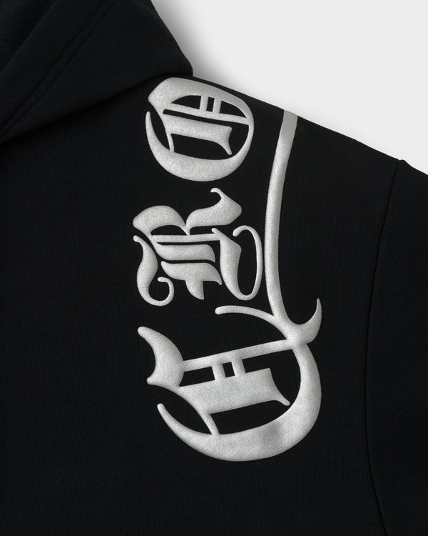 CRONOS BLACKLETTER SOFT MOTION HOODIE CROSS【BLACK×SILVER】