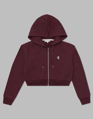 CRONOS WOMEN COLLEGE LOGO SHORT HOODIE [BORDEAUX]