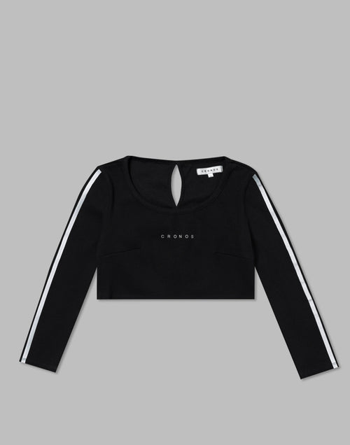 CRONOS WOMEN FRONT RIB LONG SLEEVE【BLACK】