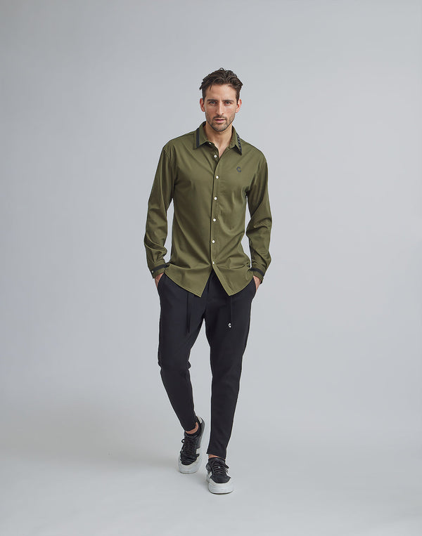 CRONOS BLACK SWITHED COLLAR STRETCH SHIRTS