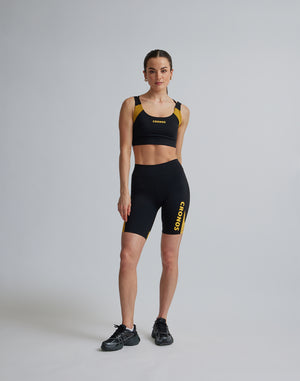 CRONOS WOMEN SPORTS MESH SHORT LEGGINGS【BLACK×YELLOW】