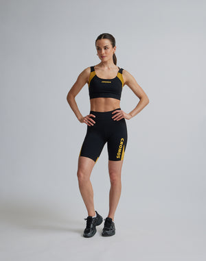 CRONOS WOMEN SPORTS MESH SHORT LEGGINGS【BLACK×YELLOW】