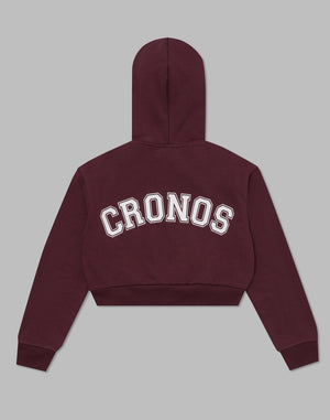 CRONOS WOMEN COLLEGE LOGO SHORT HOODIE [BORDEAUX]