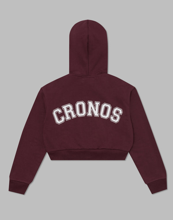 CRONOS WOMEN COLLEGE LOGO SHORT HOODIE [BORDEAUX]