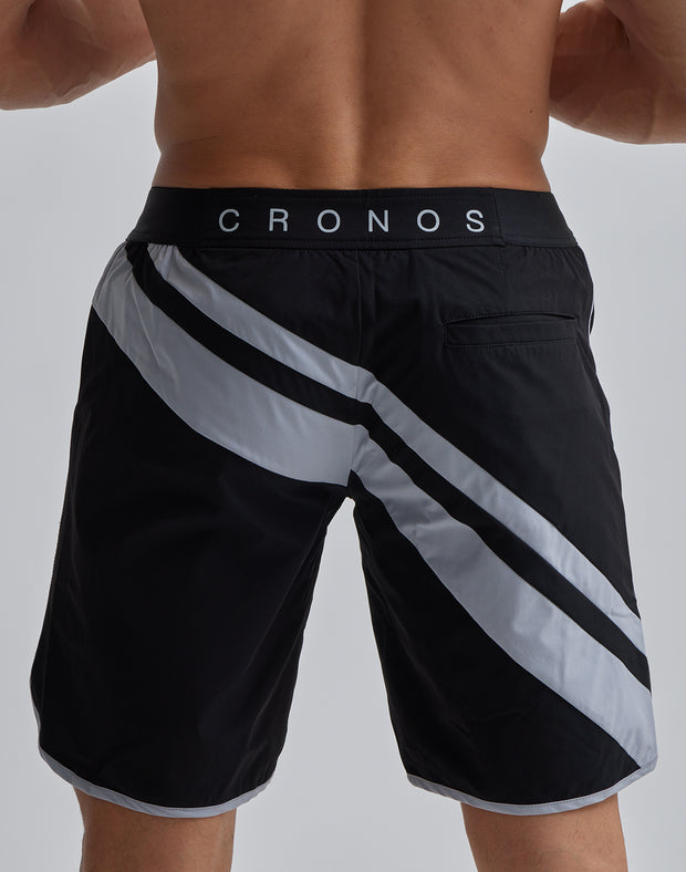 CRONOS SLANTING LINE BOARD SHORTS【BLACK】