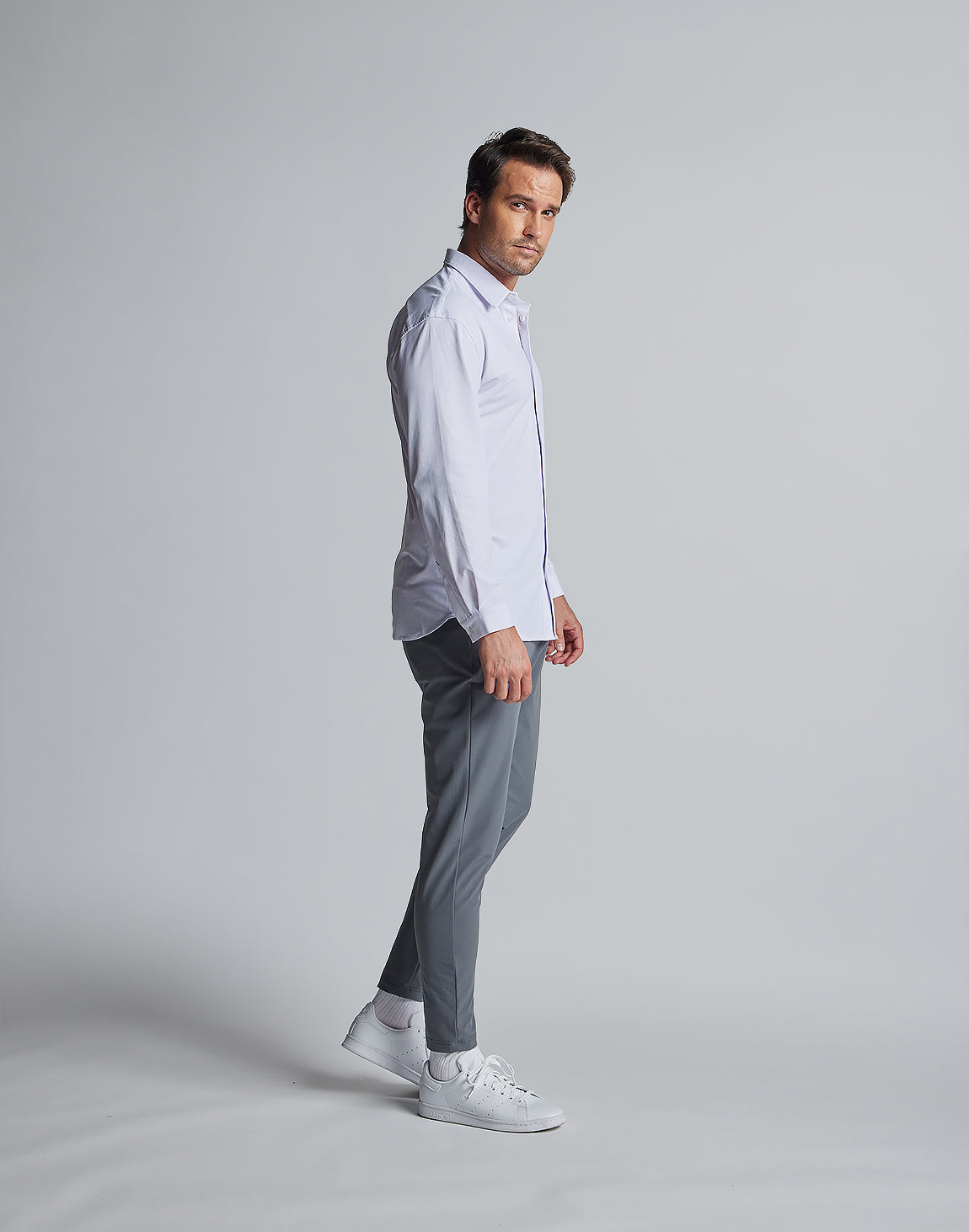 CRONOS BLACK SLIM TAPERED LING PANTS【GRAY】