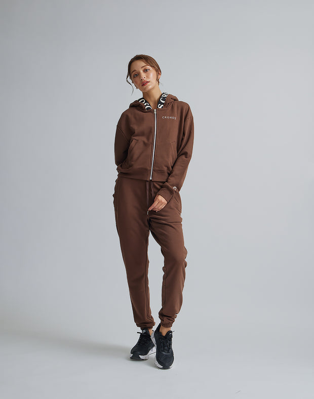 CRONOS WOMEN LAYERED HOODIE【BROWN】