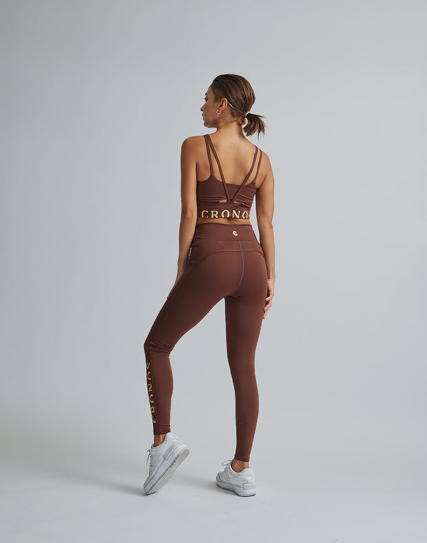 CRONOS WOMEN PIPING LEGGINGS【BROWN】