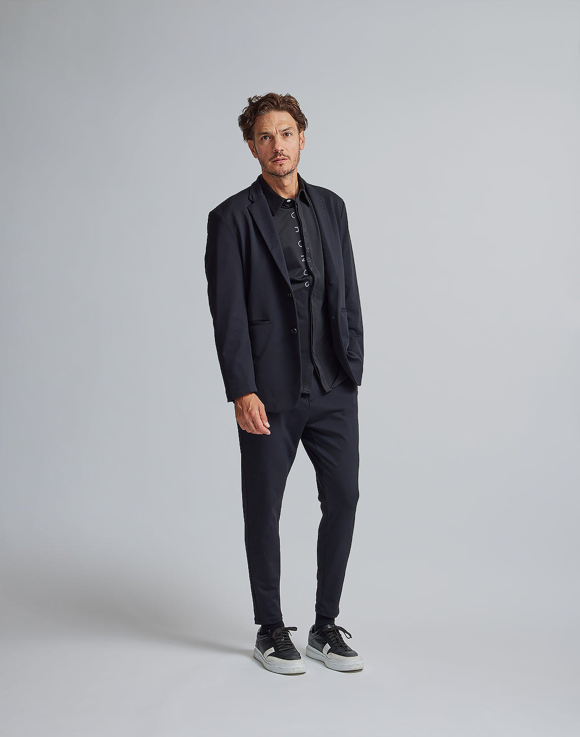 CRONOS ブラック テーラードジャケット 38(M) CRONOS BLACK STRIPED JACKET【BLACK×BLACK】