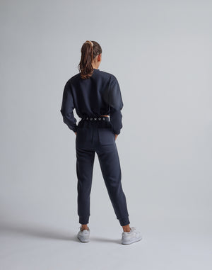 CRONOS WOMEN HIGH NECK SHORT SWEAT TOP [BLACK]