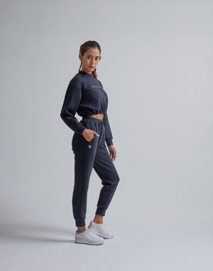 CRONOS WOMEN HIGH NECK SHORT SWEAT TOP [BLACK]