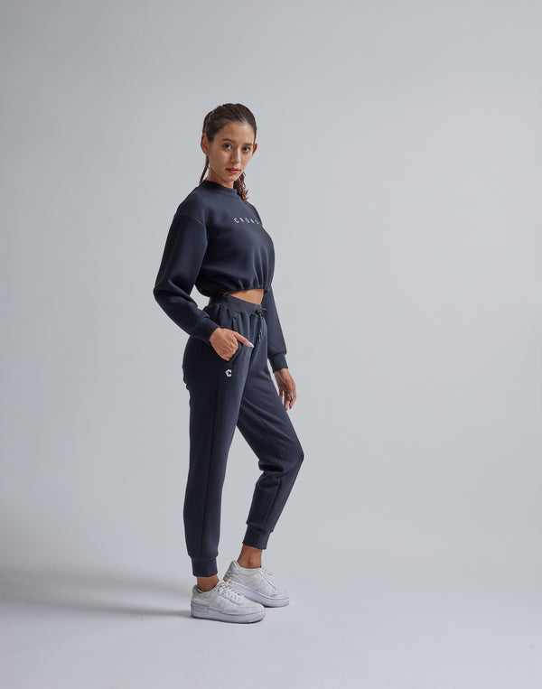 CRONOS WOMEN HIGH NECK SHORT SWEAT TOP [BLACK]
