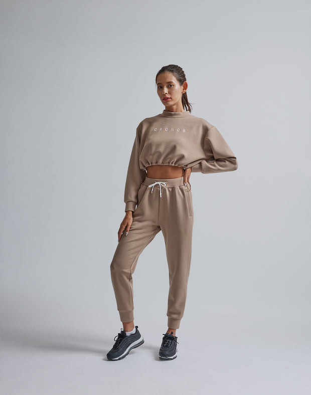 CRONOS WOMEN WAIST LOGO PANTS【CAMEL】