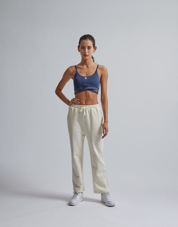 CRONOS WOMEN HIP LOGO FLARE PANTS【CREAM】
