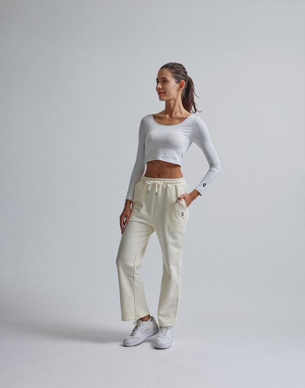 CRONOS WOMEN HIP LOGO FLARE PANTS【CREAM】