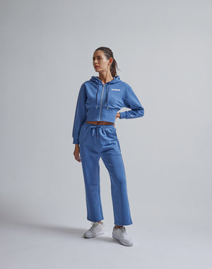 CRONOS WOMEN HIP LOGO FLARE PANTS【BLUE】