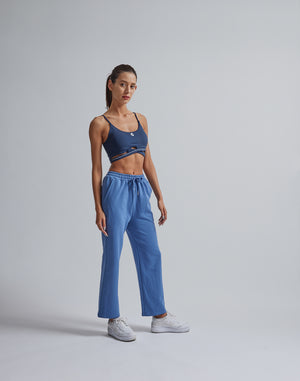 CRONOS WOMEN HIP LOGO FLARE PANTS【BLUE】