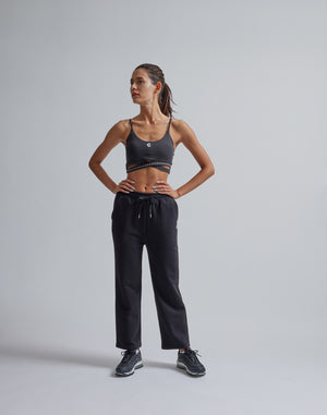 CRONOS WOMEN HIP LOGO FLARE PANTS【BLACK】