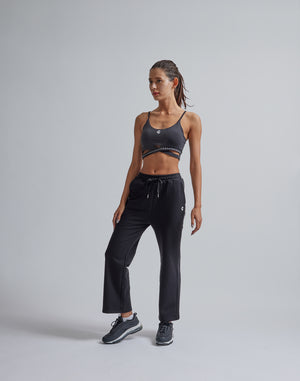 CRONOS WOMEN HIP LOGO FLARE PANTS【BLACK】