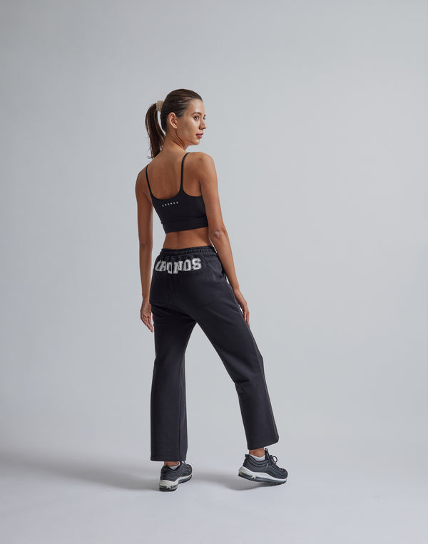 CRONOS WOMEN HIP LOGO FLARE PANTS【BLACK】