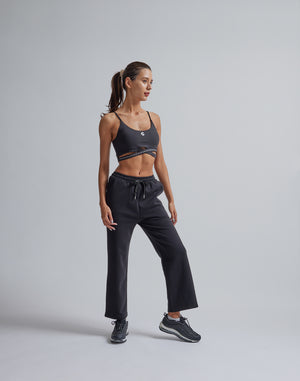 CRONOS WOMEN HIP LOGO FLARE PANTS【BLACK】
