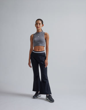 CRONOS WOMEN CALF LOGO FLARE PANTS【BLACK】