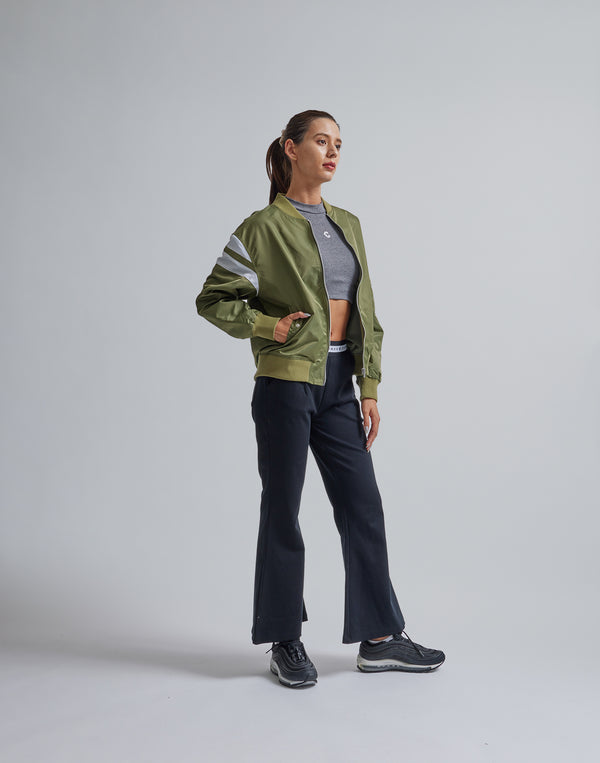 CRONOS WOMEN CALF LOGO FLARE PANTS【BLACK】