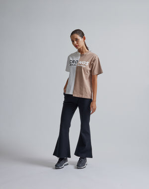 CRONOS WOMEN CALF LOGO FLARE PANTS【BLACK】