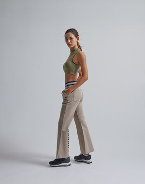 CRONOS WOMEN CALF LOGO FLARE PANTS【BEIGE】