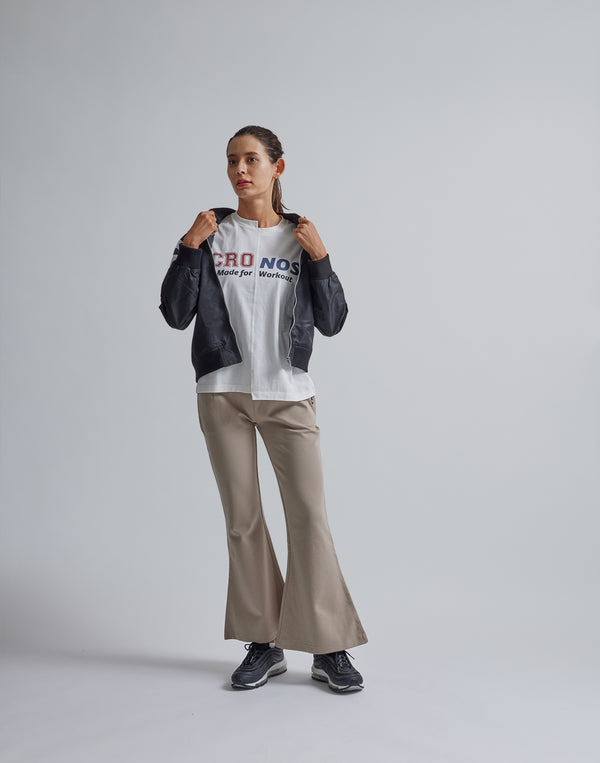 CRONOS WOMEN CALF LOGO FLARE PANTS【BEIGE】