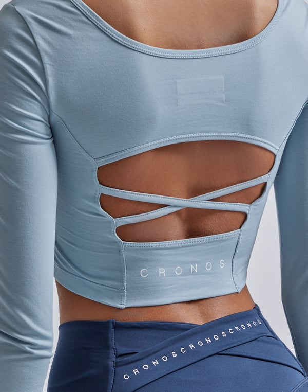 CRONOS WOMEN CUT OUT LONG SLEEVE【BLUE】