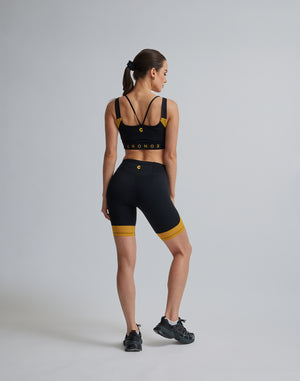CRONOS WOMEN SPORTS MESH SHORT LEGGINGS【BLACK×YELLOW】